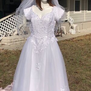 Michaelangelo Sweetheart Beaded Tulle Wedding Dress Gown Sz 10 Embroidered 2 Vei